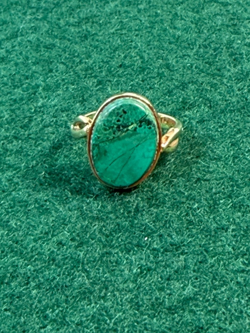 14K Gold Malachite Ring Oval Cabochon Green Stone Statement Ring - Picture 5 of 14